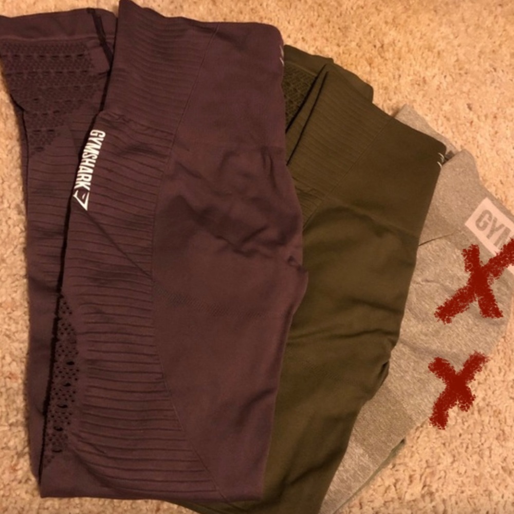 Purple and Green Set of gym shark leggings all size large
